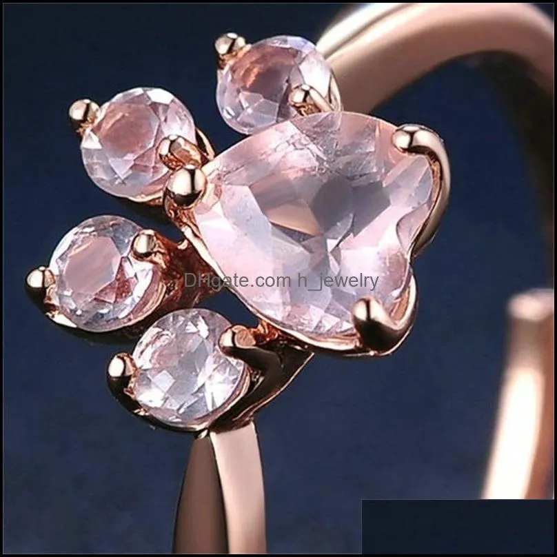 cute cat dog bears paw rings for women romantic animal cz heart rose gold color resizable wedding rings 451 q2