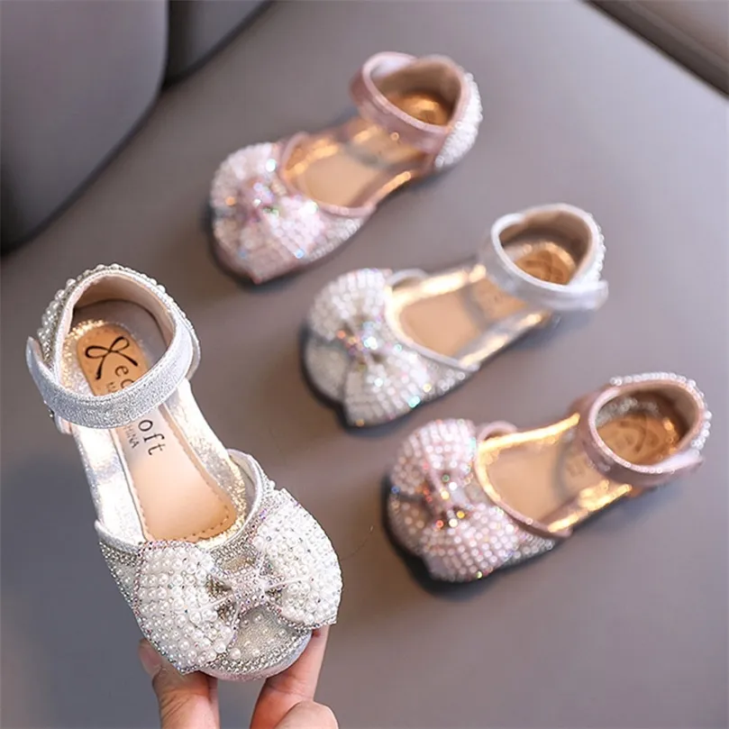 Sepatu Anak Perempuan Baru Putri Mutiara Kupukupu Berlian Imitasi untuk Tunggal Tari Pesta 220611