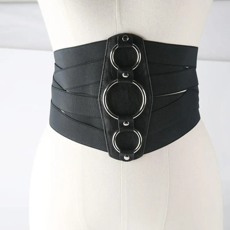 Bälten Kvinnor Cummerbunds Dekorativ bälte för damer yttre elastiska brett bälte med klänningskjorta midja all-match svart bwaist bältesbälten