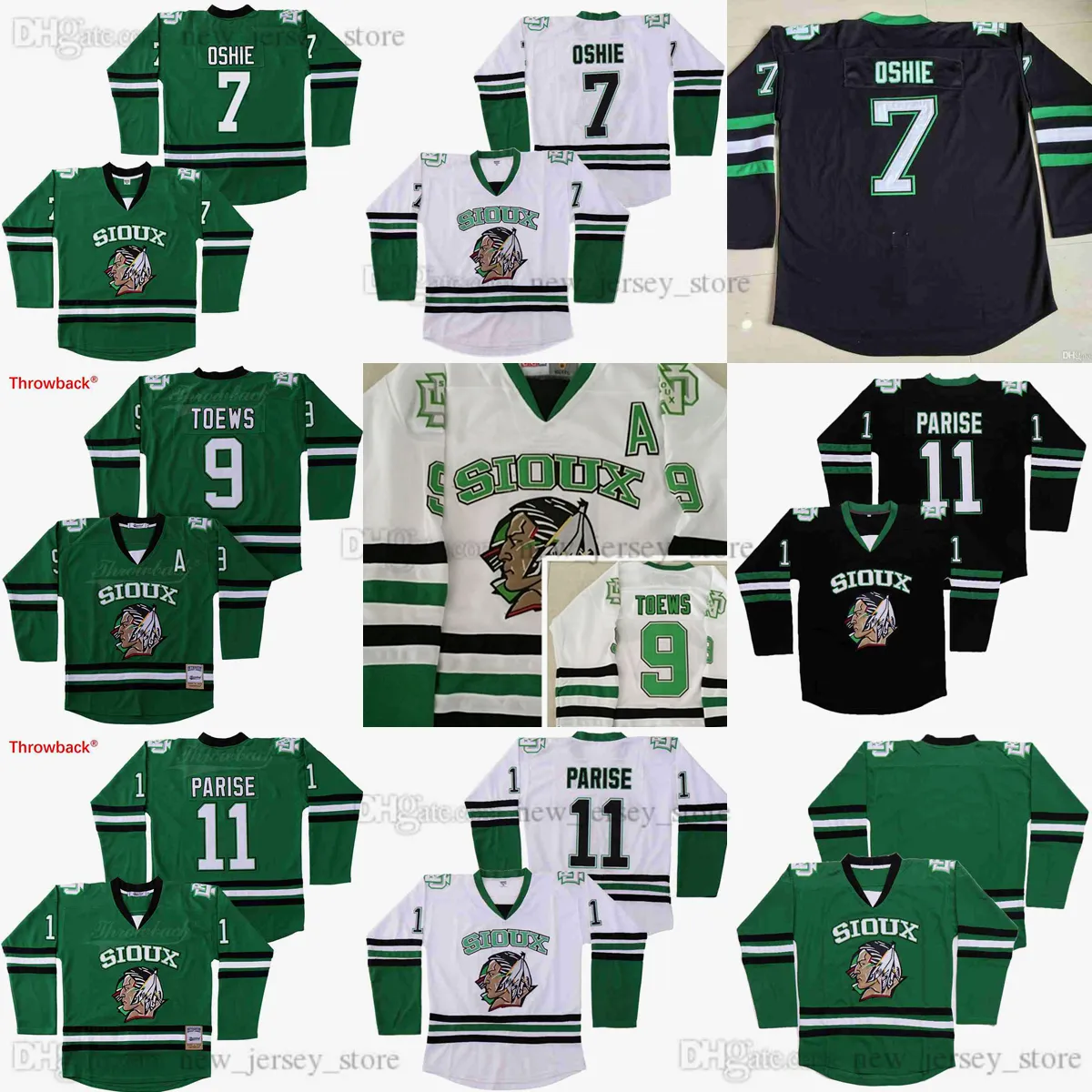 Maillots de hockey sur glace North Dakota Fighting Sioux College pour hommes cousus 9 Jonathan Toews 11 Zach Parise 7 T.J. Maillot de l'Université d'Oshie