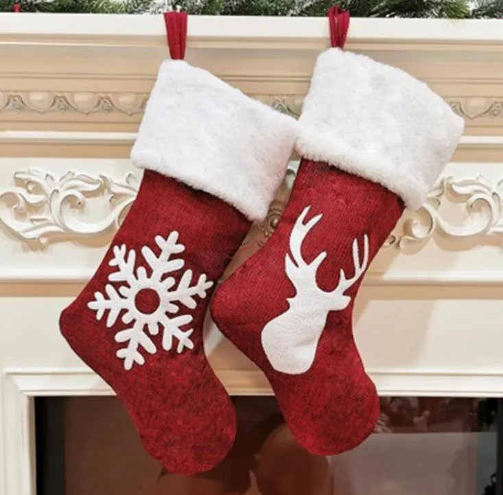 46cm Bas de Noël Chaussettes Suspendues Noël Rustique Personnalisé Bas-Noël Flocon de Neige Décorations Fête de Famille Vacances Fournitures SN4388