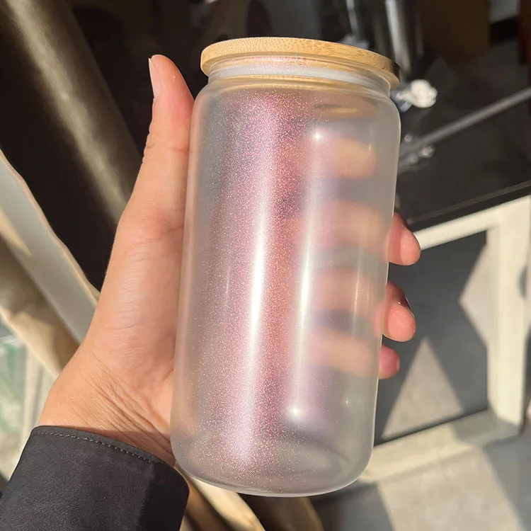 16oz Frosted Glass Glitter Water Bottle With Straw  ... 