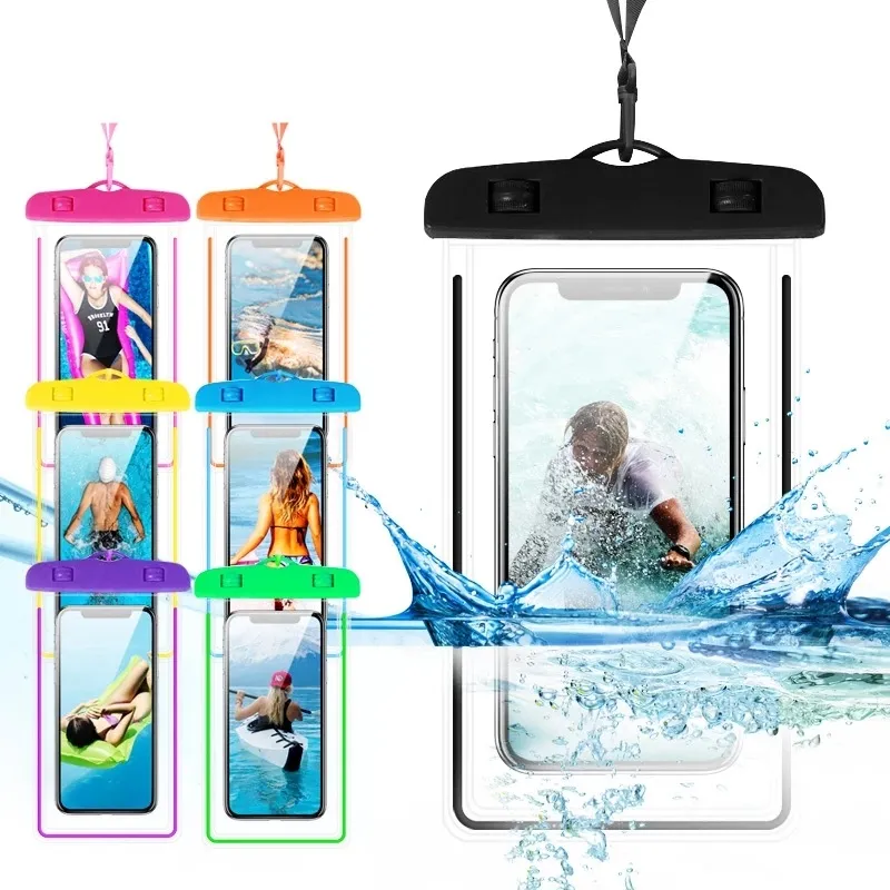 Bolsa luminosa universais de casos à prova d'água de PVC Bolsa de telefone de proteção com bolsas de bússola para iPhone 14 13 11 12 Nada de mergulho