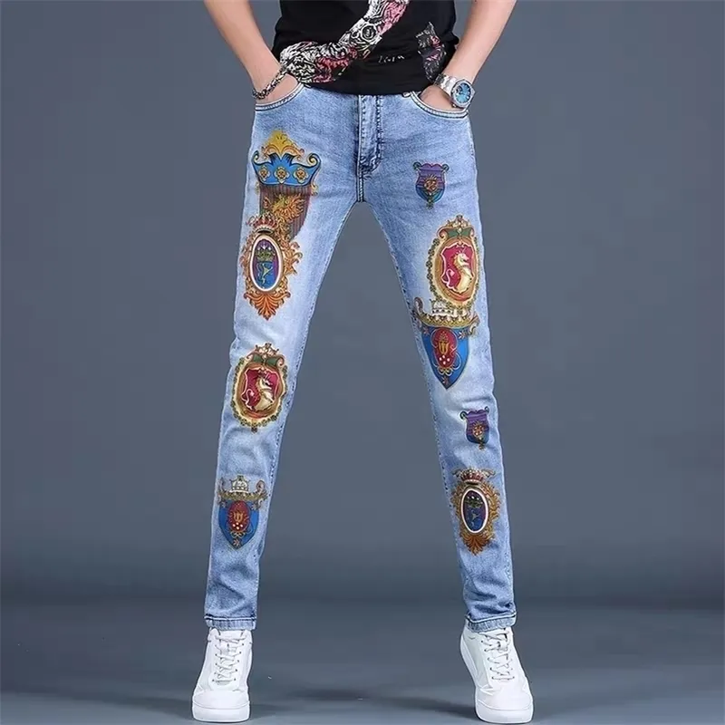mens jeans masculins station européenne haut de gamme style américain imprimé slim pantalons décontractés pantalons d'été 201111