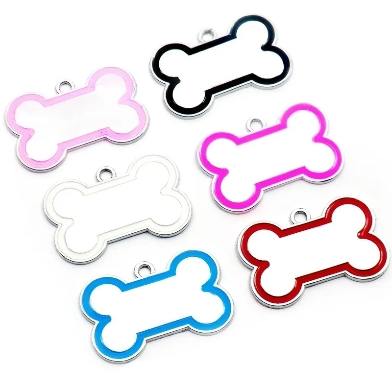 Atacado 100pcs Cute gravado Id Id Dog Tag Stainless Steel Bone Diy Tags para colares personalizados para gatos Acessórios para animais de estimação Y200515