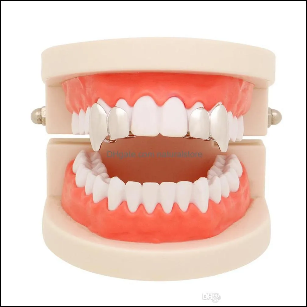 Braces Metal double Tooth Grillz Gold silver Color Dental Grillz Top Bottom Hiphop Teeth Caps Body Jewelry for Women Men Fashion