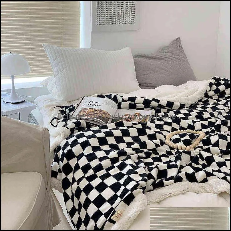 Retro Checkerboard Plaid Throw Blankets Autumn Winter Thick Warm Shawl Sofa Bed Fuzzy Soft Blanket 100x150cm 150x200cm 211106