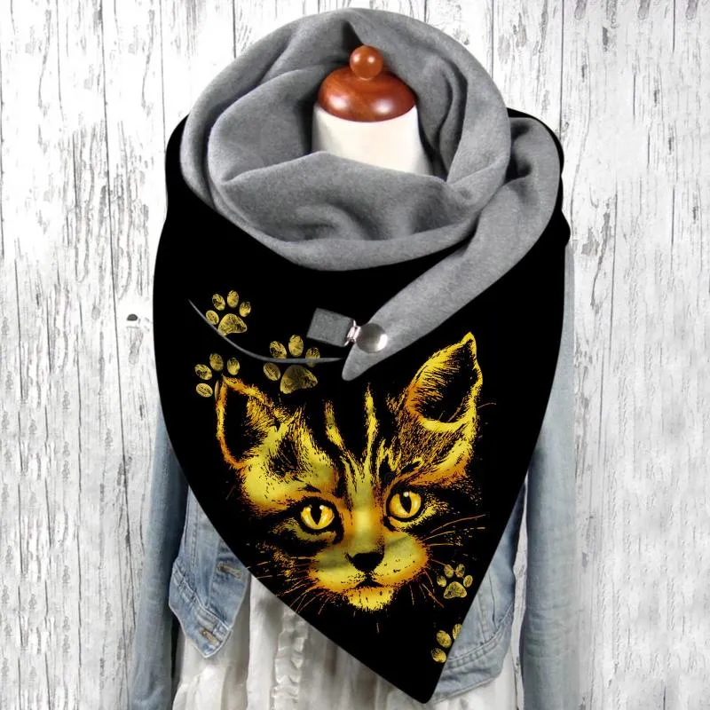 SCARPE 40# Scarf Women Cat Printing Botton Wrap morbido Scialcini caldi Casuali Foulard Hijab Inverno Designer di lusso Scarfscarves