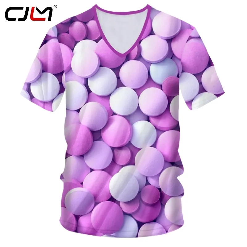 Moda Uomo Scollo a V Maglietta 3D Medicina Zucchero Divertente Tee Shirt Streetwear Mens Tshirt Stampa di tutto il corpo Tuta oversize 220623