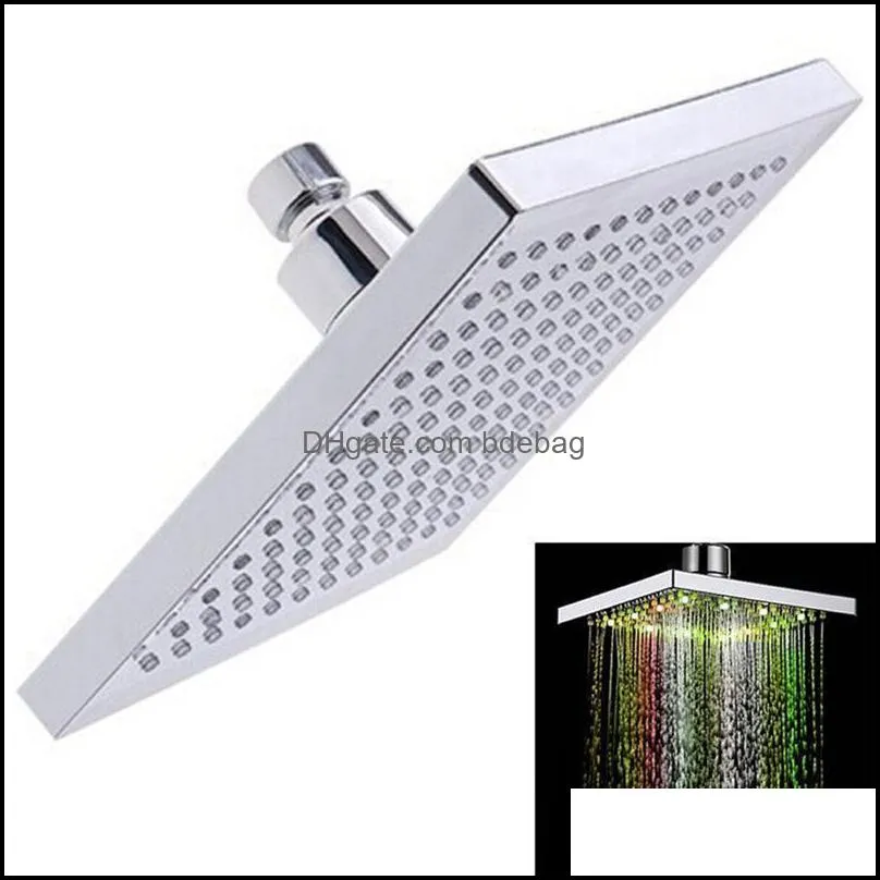 1PC Shower Head Square Head Light Rain Water 26 Home Bathroom LED Auto Changing Shower 7 Colors For Bathroom Dropship Apr12