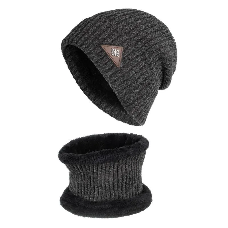 Bérets tricoté chapeau et écharpe pour femmes hommes hiver épais velours Chenille flocon de neige casquette cou costume Skullies bonnets casquettes écharpes