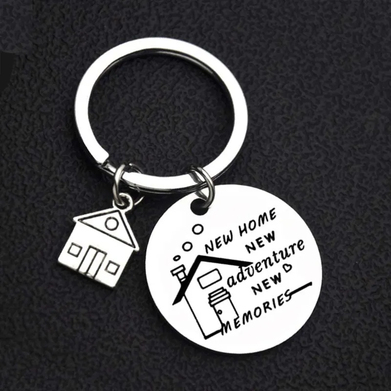 Nya hem Nya äventyr Keychains Creative House Charms Titanium rostfritt stål Key Chains Keyring Housar Warming Presents