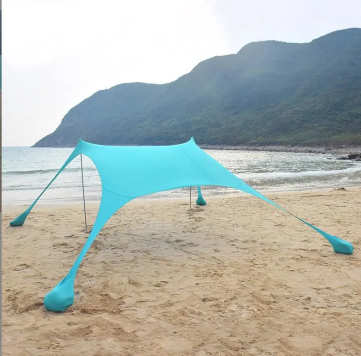 UV50 Stretch Beach Canopy Shelters Outdoor Tent Beach Sun Shelter tragbar mit Sandsackanker und Stiften Strandzelten