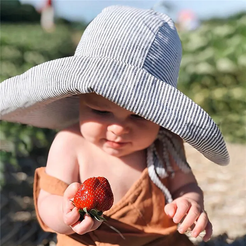 Big ram baby zon hoed zomer lente kinderen emmer hoeden voor meisjes jongens katoen linnen kinderen cap strand reizen kinderen caps 2m-4y