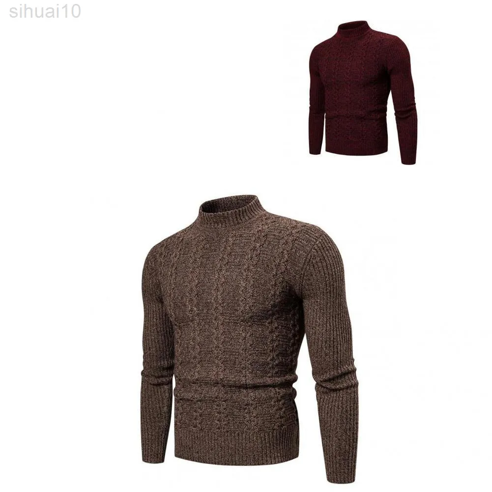Trendy gestrickter Pullover halb hoher Kragen bequeme Twist -Farb -Männer Pullover Männer Pullover Pullover Kleid L220801