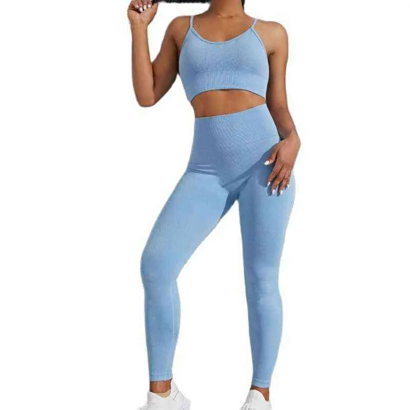 New Yoga Conjunto de Yoga Women Women Gym Clothing Fitness Workout for Bra High Cídhar Leggings Treinamento J220706