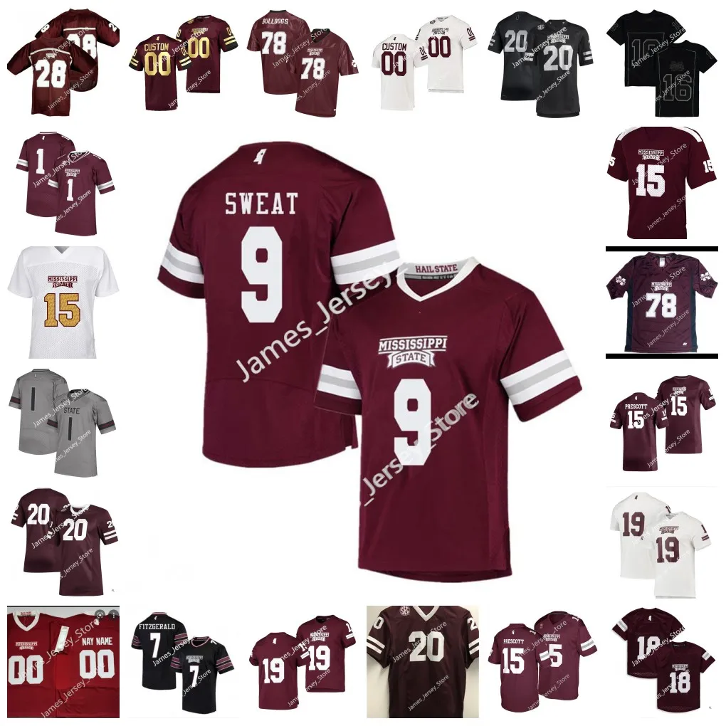 Custom Mississippi State Bulldogs voetbalshirt 2 Walt Harris 22 Art Davis 99 Johnie Cooks 12 Jackie Parker 3 K.J. Costello 8 Kylin Hill Jordan Davis 40 Erroll Thompson