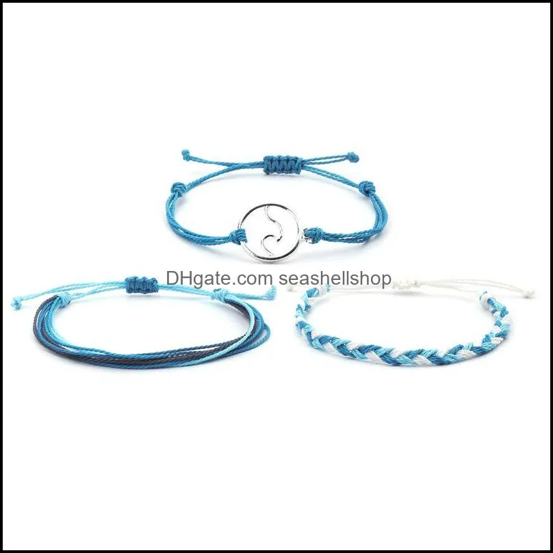 bohemian wax line braided bracelet wave handmade 3pcs braided rope waterproof winding bracelet charm woman child