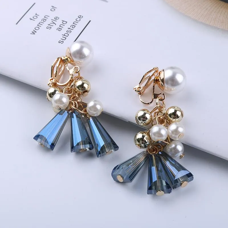 Заглядный винт Back Back Bohemian Vintage Mymaturete Pearl Crystal Stone Уникальный Aretes Clip на серьгах для женщин без пронзительного элегантного Веддина