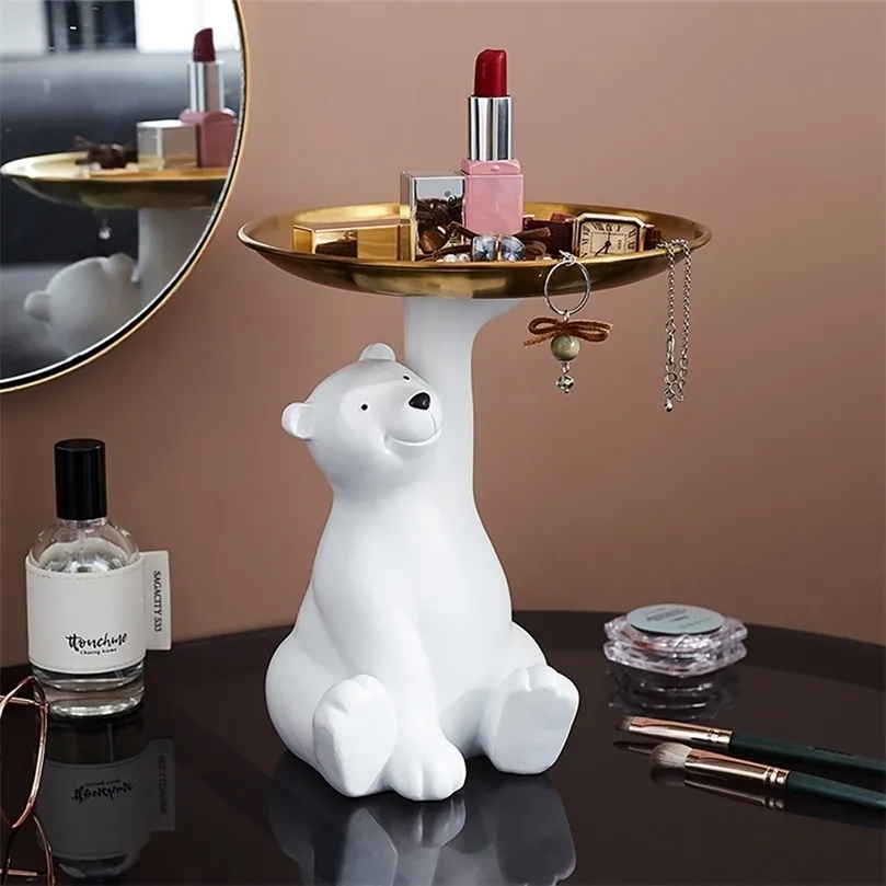 Żywica Biały Niedźwiedź Statua Nowoczesny Kreatywny Zwierząt Niedźwiedź Polar Figurka Home Office Desktop Tray Tracy Ornamenty Decor Rzeźba 220329