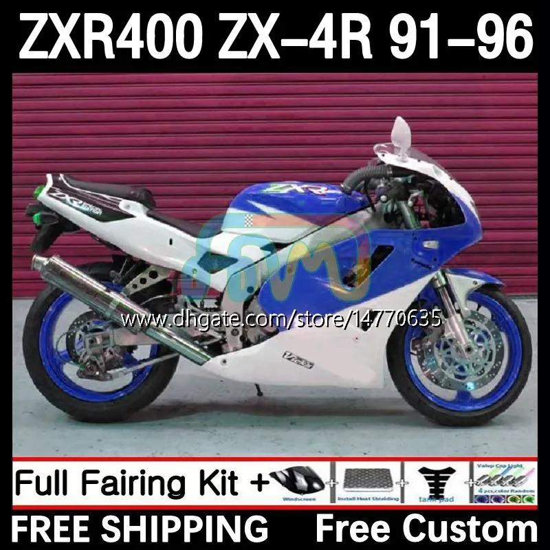 Karosseri för Kawasaki Ninja ZXR 400 CC ZX4R ZXR400 ZX-4R 91 92 93 94 95 96 12DH.183 BODY ZX 4R ZXR-400 1991 1992 1993 1994 1995 1996 400cc 91-96 OEM FAIRING KIT BLUE VIT