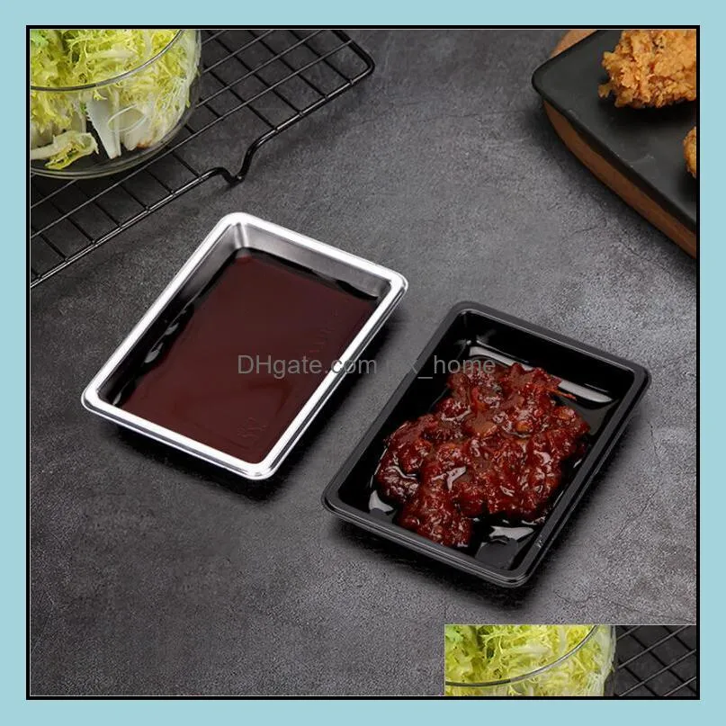 Disposable Dinnerware Sushi Soy Seasoning Saucers Rectangle Plastic Plates Salad Salt Containers Restaurant Take-Out Package Dish