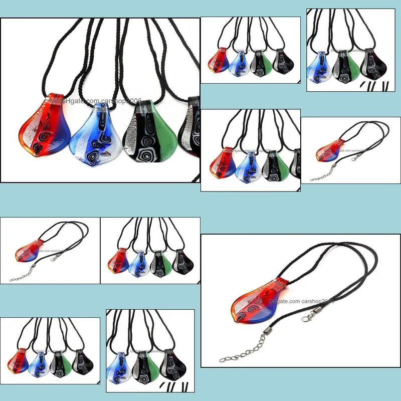 6pcs charming leaf foil lampwork glass pendants murano charms necklace gift mixed color