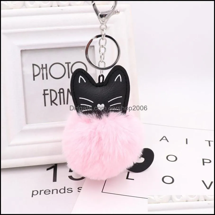 8cm artificial fur ball key rings for women 15 styles soft fuzzy animal cat pompom keychains bag charm pendant fashion jewelry