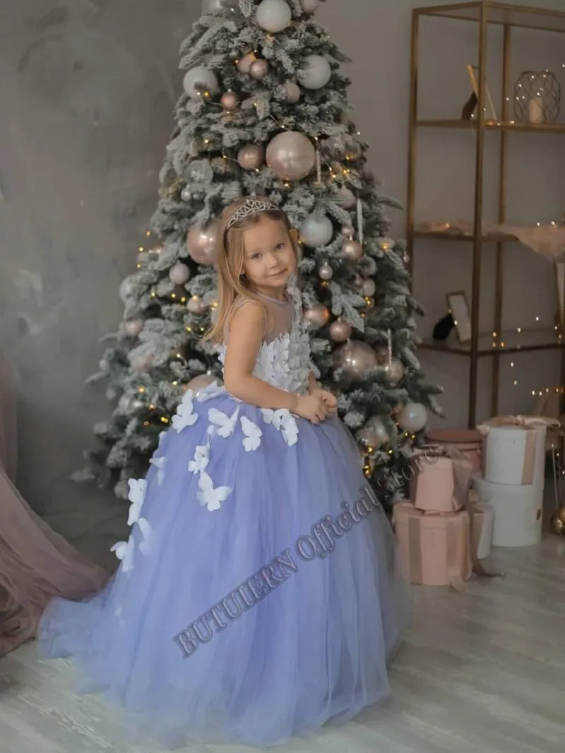 Girls Dresses Baby Stunning Light Blue Aline 3D Butterfly Toddler