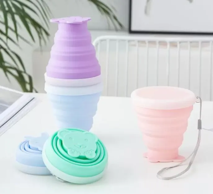 Fällbara koppar Matkvalitet Vattenflaskor Travel Silicone Retractable Färgad Portabel Utomhus Kaffe Handcup