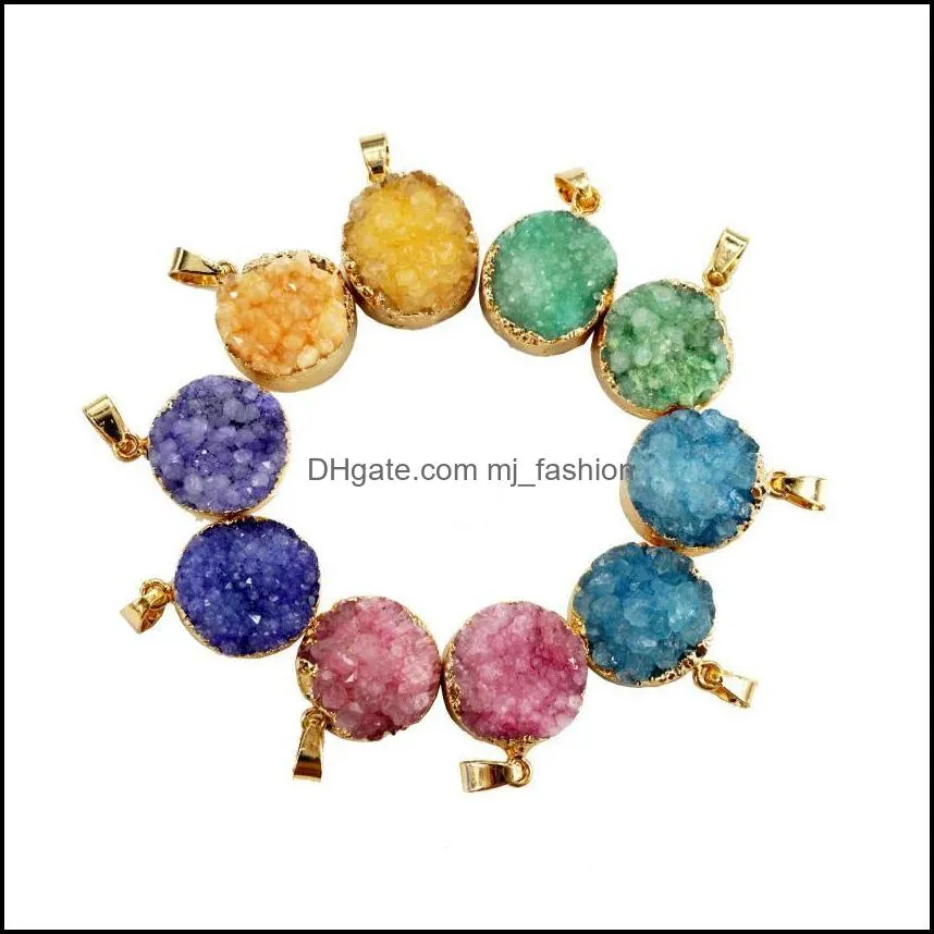 Anhänger Halsketten Gazelle Mode Naturstein Anhänger Drusy Runde S Lünette Irregar Mix Farbe Onyx Charms Geode Für Halskette Drop Del Dhfoz