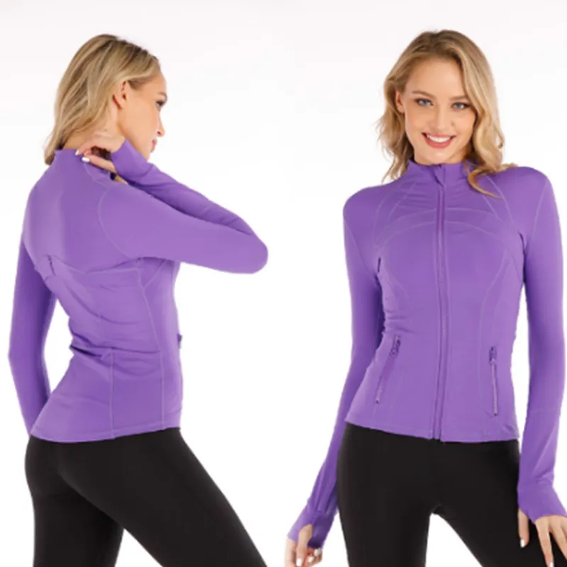 Veste femme Yogas printemps et automne vestes ajustées vêtements de sport légers formation course à pied Gym Yoga vêtements de sport couleur unie256f