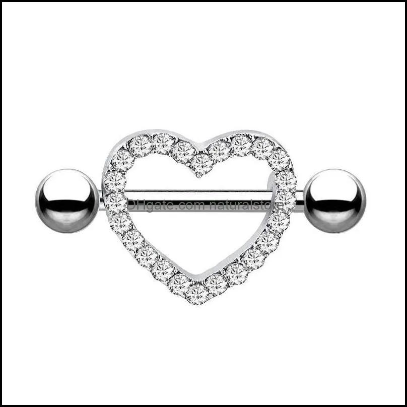 heart bars crystal gem rings nipple body piercing jewelry rose gold sexy surgical steel straight 14g whole