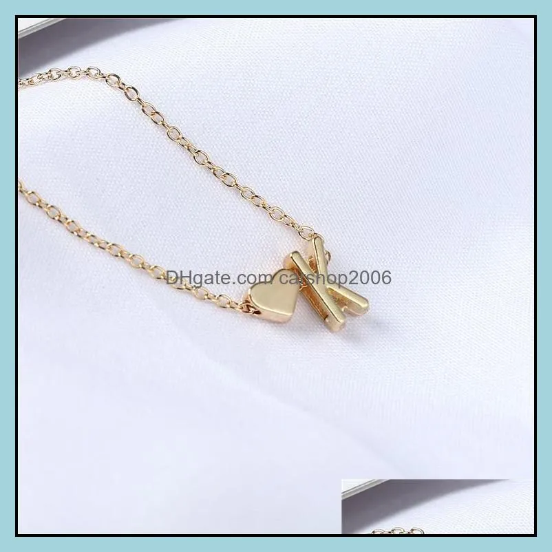 Fashion Tiny Heart Dainty Initial Pendant Necklaces Gold Silver Color Letter Name Choker Necklace For Women Jewelry