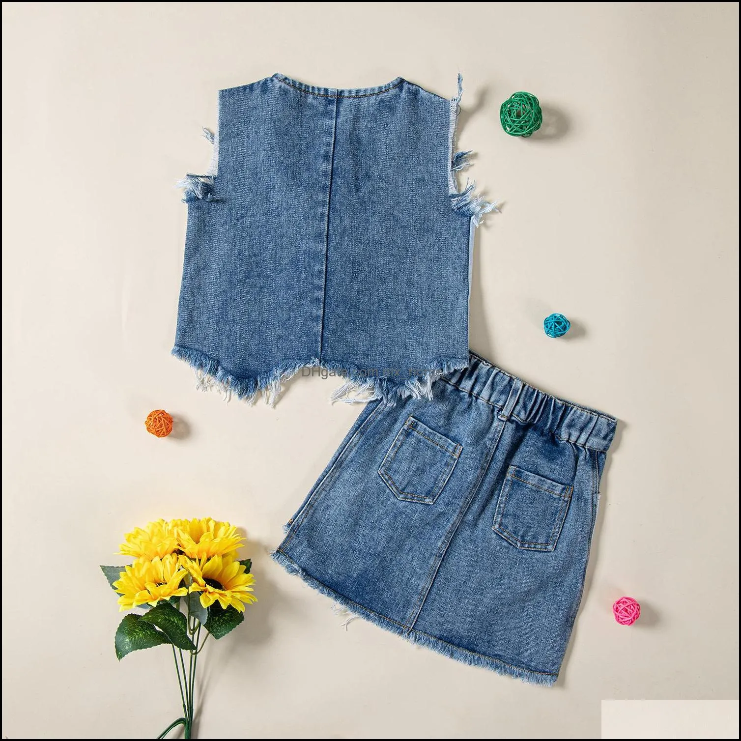 kids clothing sets girls outfits children denim vest tops  skirts 2pcs/set summer fashion baby clothes z6257