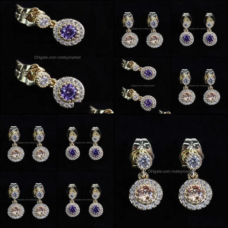 Dangle Chandelier Earrings Jewelry Wholesale Price Drop Women Fashion Purple White Synthetic Cz Ear Drops For Female Party Gift Delivery 2