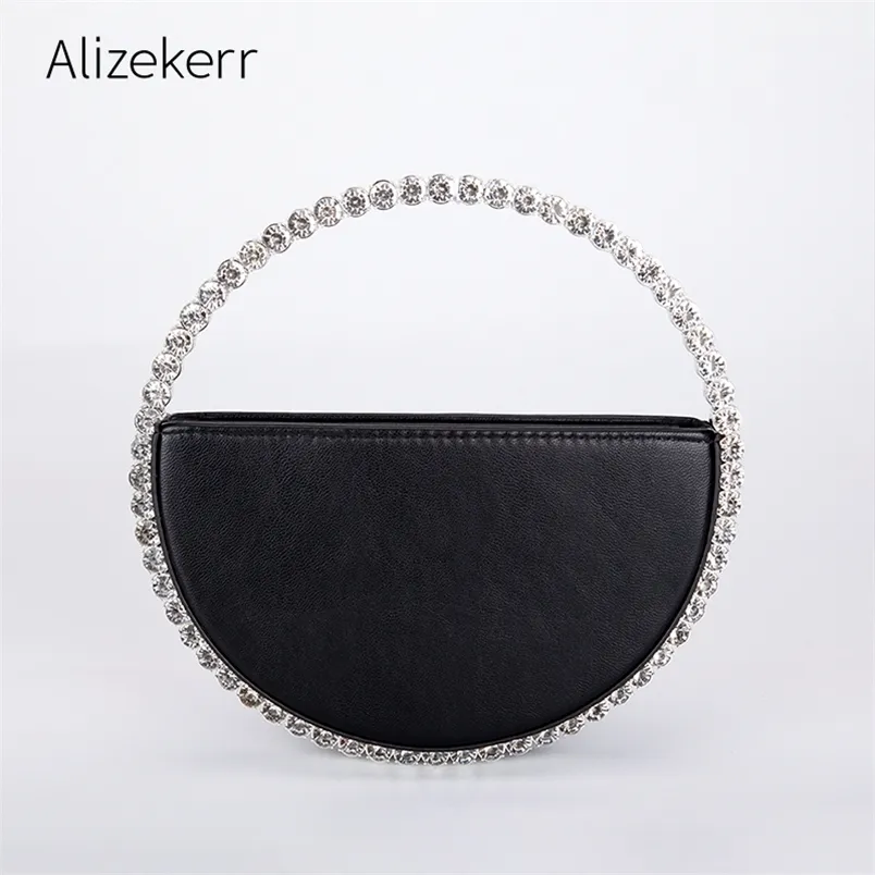 Colour Diamond Circular Evening Bag Women Round Handle Dinner Clutch Purse Ladies Half Moon Handbag Fashion 220614