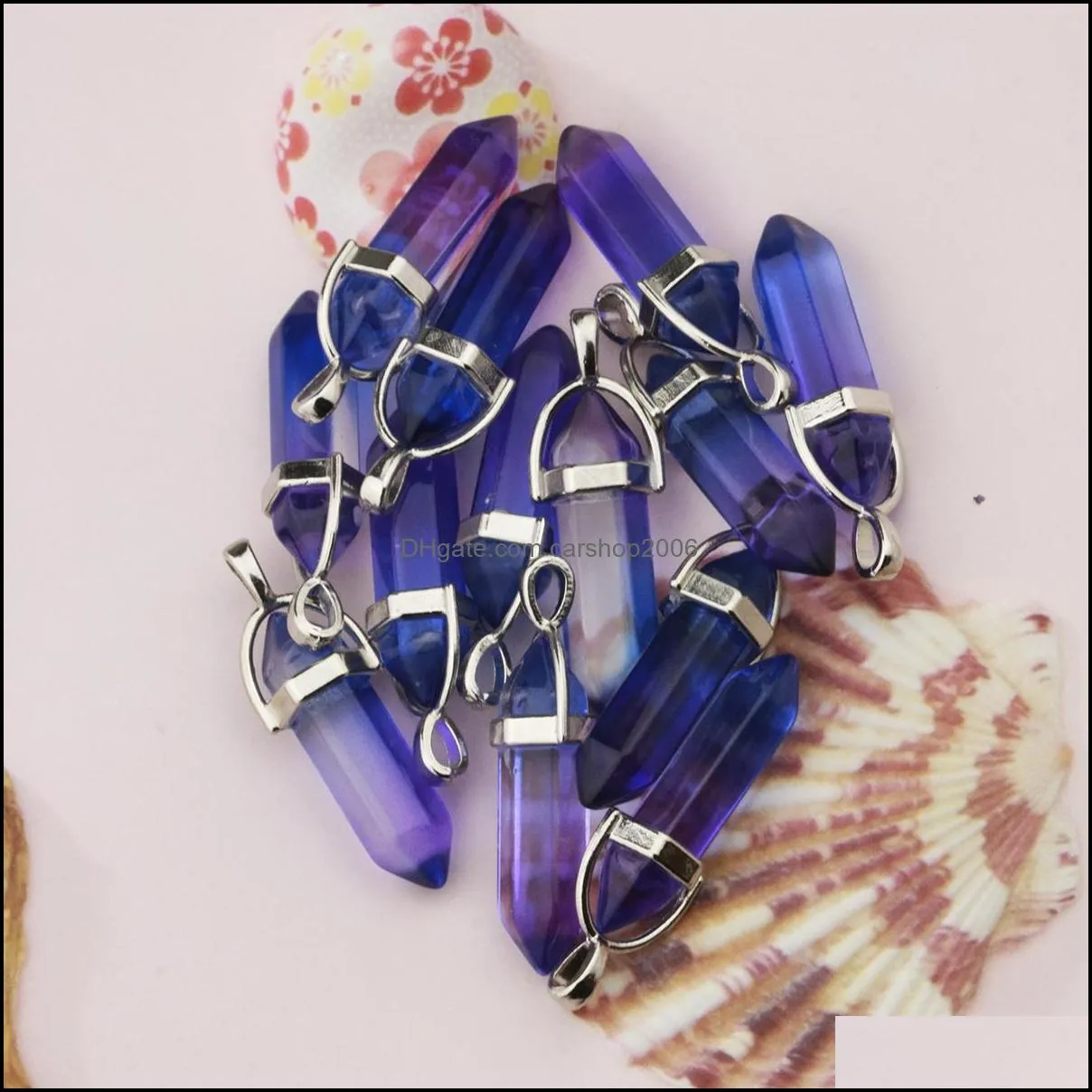 Colours glass Hexagon Prism Charms Pendants Crystal Pendants Clear Chakras Gem Stone fit earrings necklace making assorted
