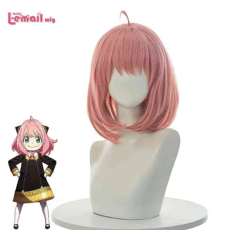 L-Email Wig Sentetik Saç Anime Casus Aile Anya Forger Cosplay Perukları 40cm Pembe Bobo Kadınlar Isı Dayanıklı 220525