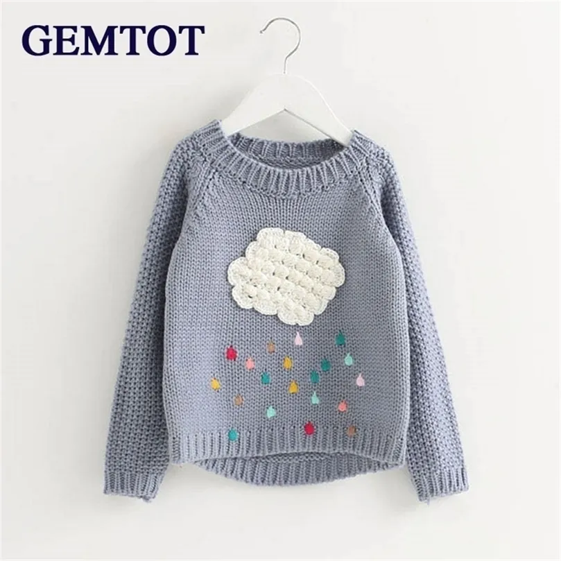 Gemtot Spring herfst Kinderen Kledingwolken Sweater Jackets Girls Tops Neck Long Sleeve Sweaters Raugdrops Sweaters K1 LJ201128