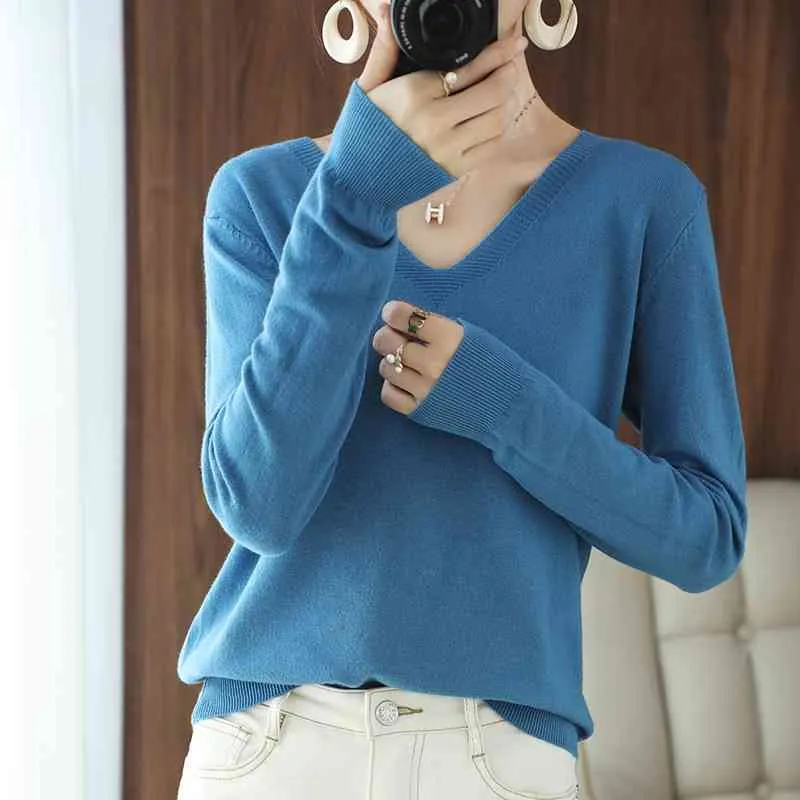 2021 Autumn and Winter New Cashmere Sweater V-neck Pullover Thin Loose Version Cardigan