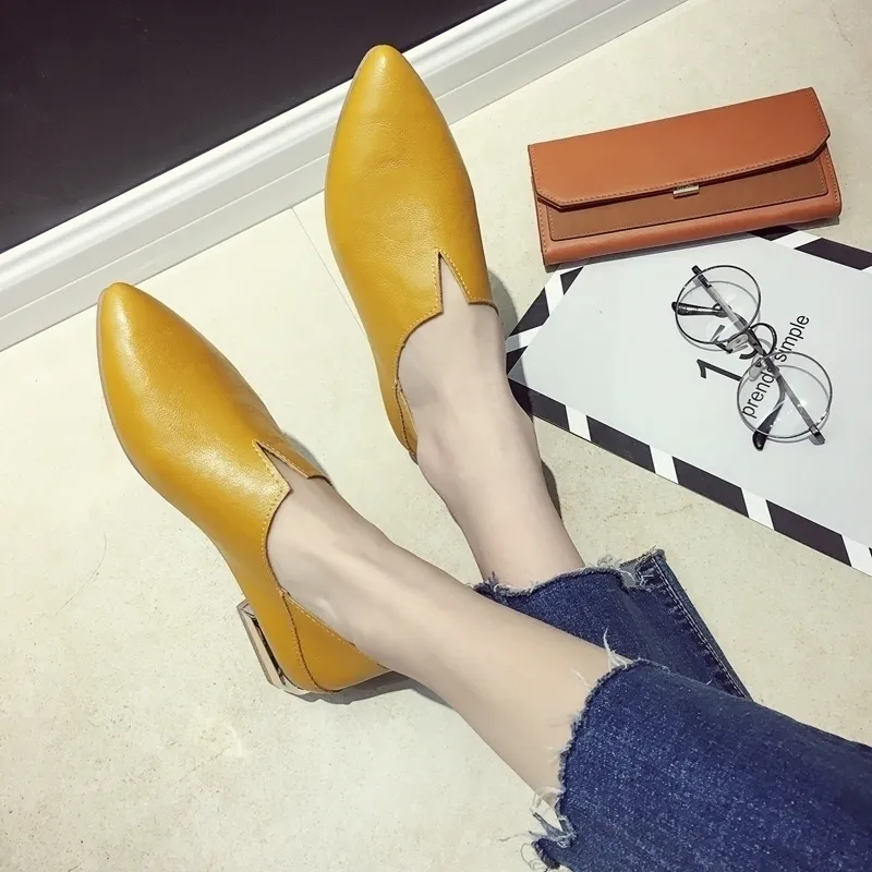 Womens shoes pumps shoes womens spring and autumn season tongs low metal and thick leather shoes. Y200111