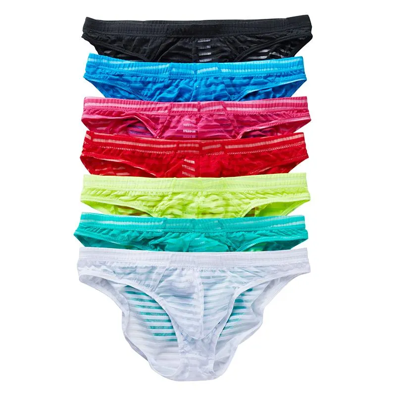 Underpants Thin Ice Silk Transparent Cueca Underwear Striped Men Briefs Sexy Lingerie Sheer Mens Seamless Slip HommeUnderpants