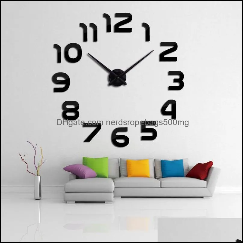 HOT Design Clock Watch Wall Clocks Horloge 3d Diy Acrylic Mirror Stickers Home Decoration Living Room 1350 V2