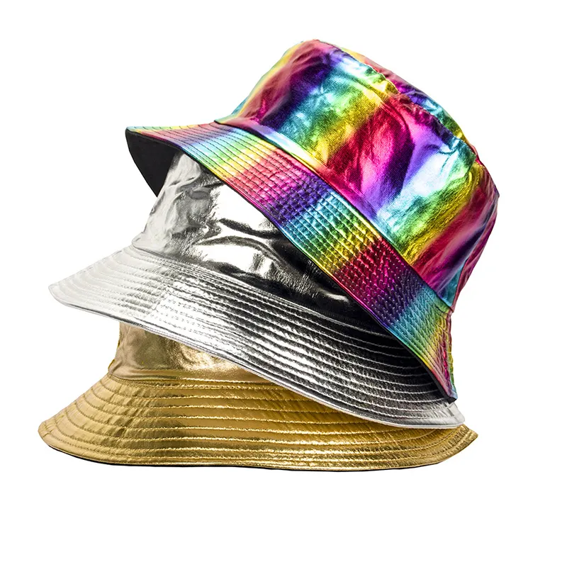 Chapeau seau en cuir PU, casquette Double face à large bord, décoration Hip Hop pour hommes et femmes, chapeau de soleil d'extérieur