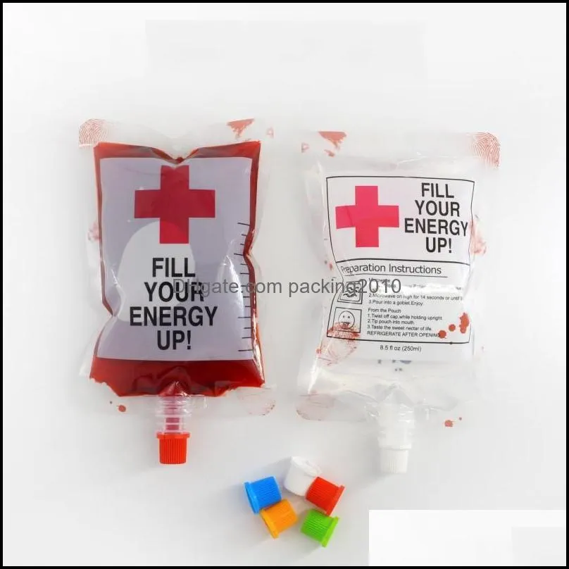 Safety Juice Energy Drink Bag Transparent Leak Proof Vampires Blood Bags For Halloween Event Party Pouch Hot Sale 0 7gm BB