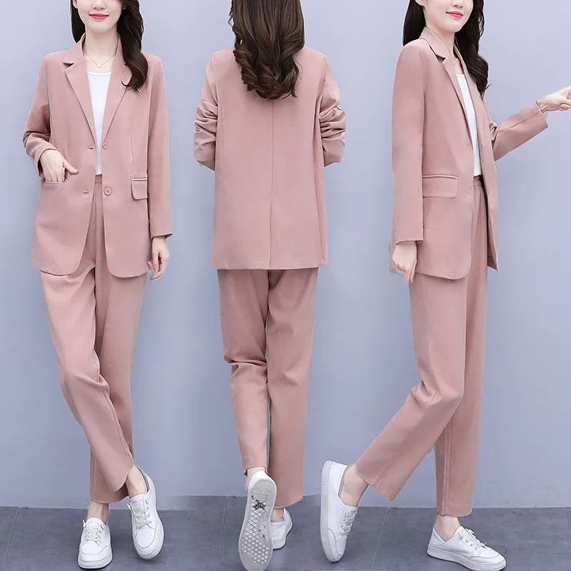 Kvinnors tvåbitar Pants Professional Suit Women's Autumn Korean Fashion Ol Temperament Workplace Intervju Formella overaller 2 Set Womenwo