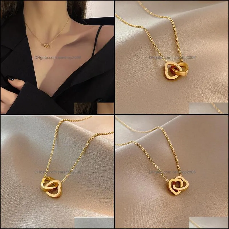 pendant necklaces 316l stainless steel romantic double heart love necklace clavicle chain for women gift fashion jewelry