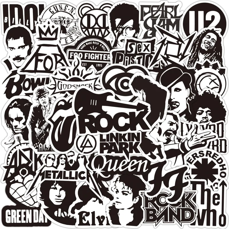 50 Waterproof Black And White Rock Band Laptop Stickers For Kids