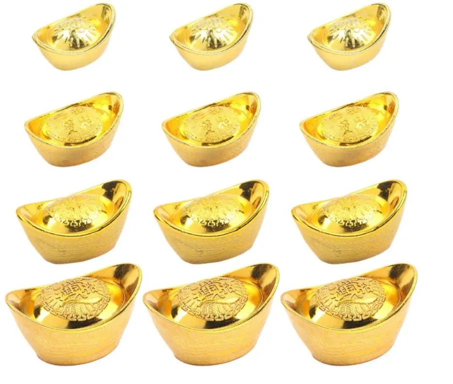 中国の金インゴット風水ゴールデンメッキプラスチック富幸運のお金の石ホームオフィスの装飾飾り海賊宝探し小道具